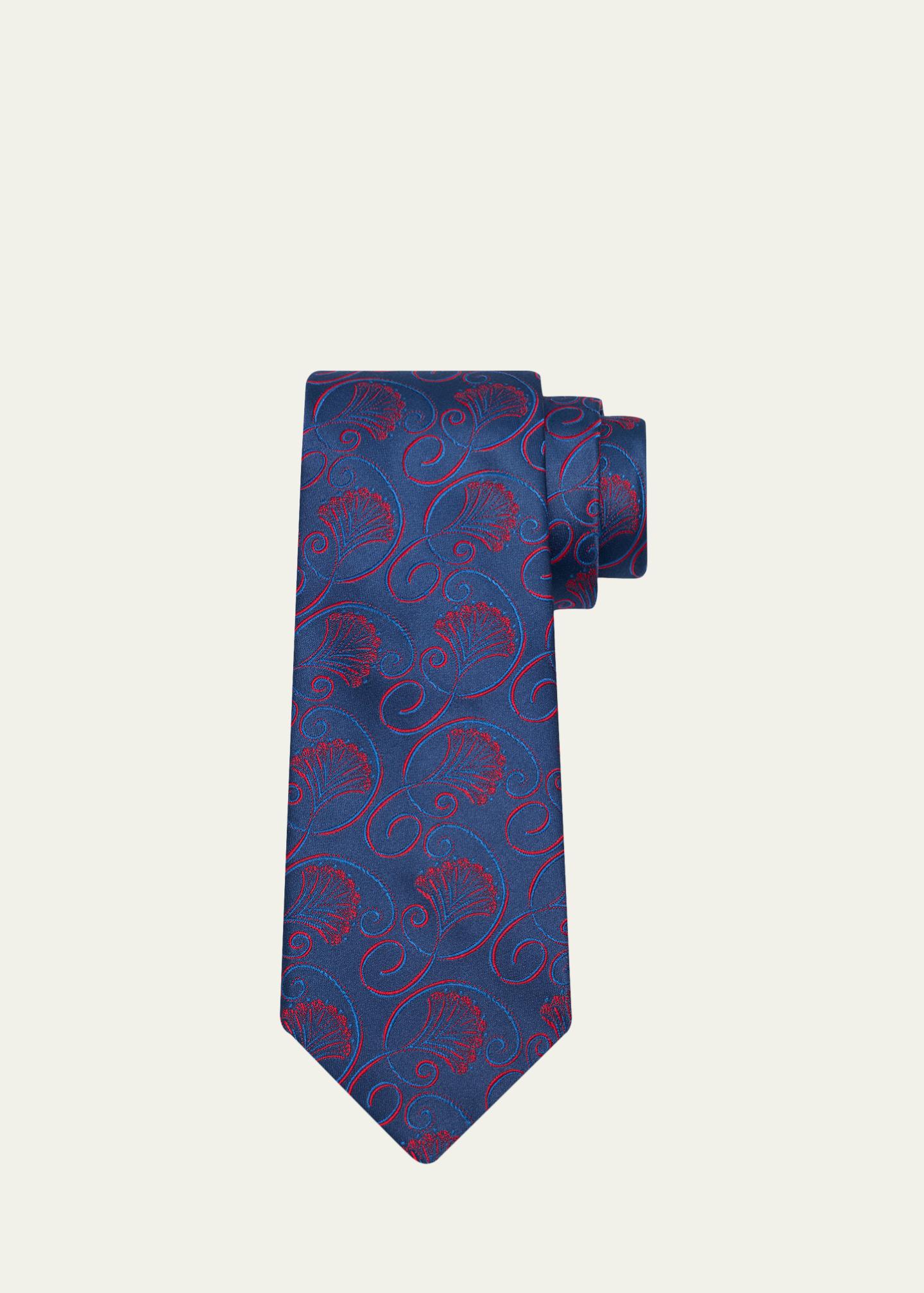 Men's Charvet: Curly Floral Silk Tie