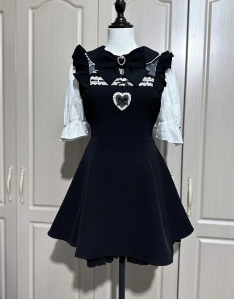 Jirai Kei: Lace Short Sleeve Dress Set (Black)