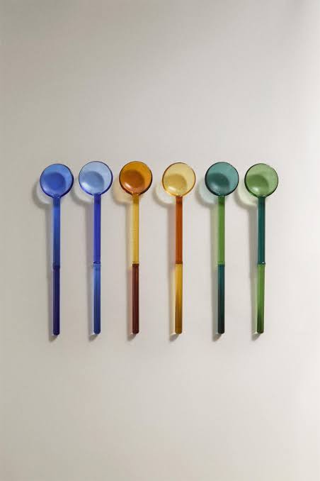 Multicoloured Borosilicate Glass Ice Cream Spoons (Pack of 6)