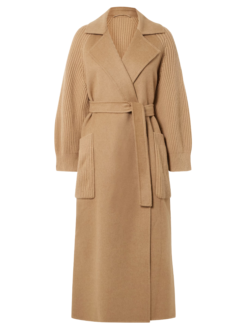 Max Mara: Berard Camel Hair & Ribbed Wool & Cashmere Blend Coat (Camel)