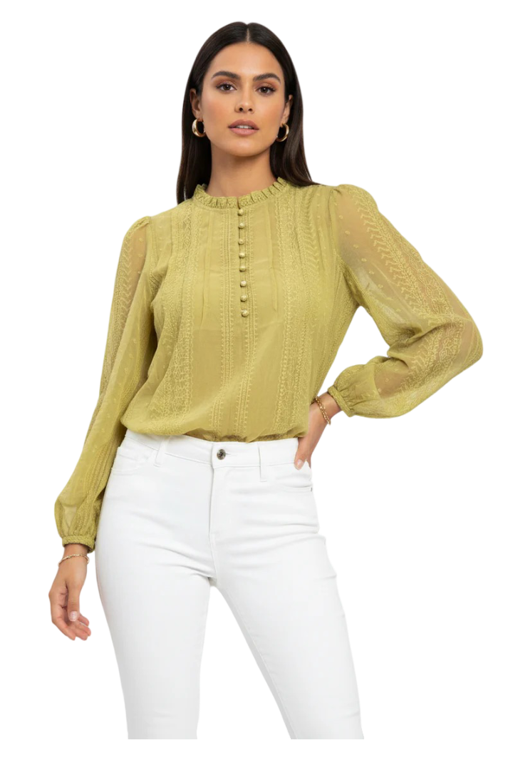 Women's Embroidered Button Detail Relaxed Fit Cotton Blouse