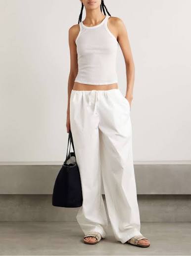Women's Cotton-Blend Poplin Wide-Leg Pants (Snow)