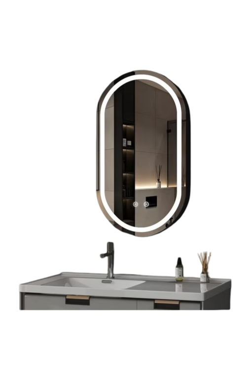 Oval Bathroom Mirror Cabinet with Lighting