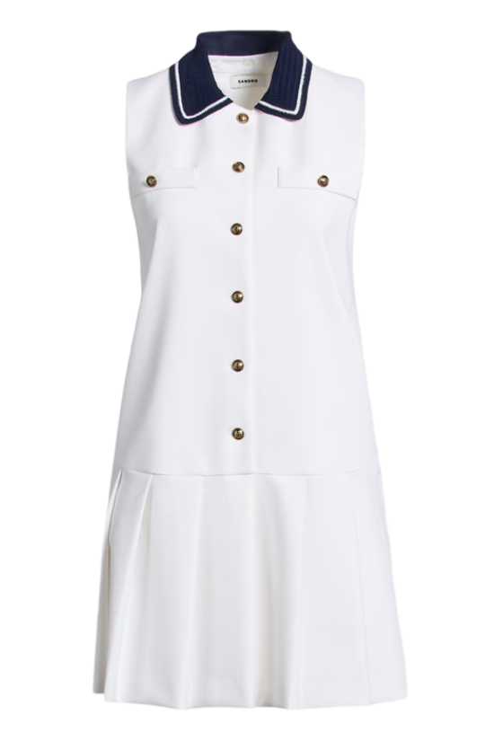 Sandro: Women's Pleated Stretch Jersey Mini Shirt Dress