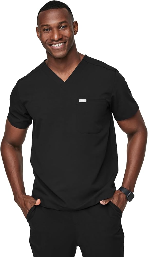Leon Three-Pocket Scrub Top (Black)
