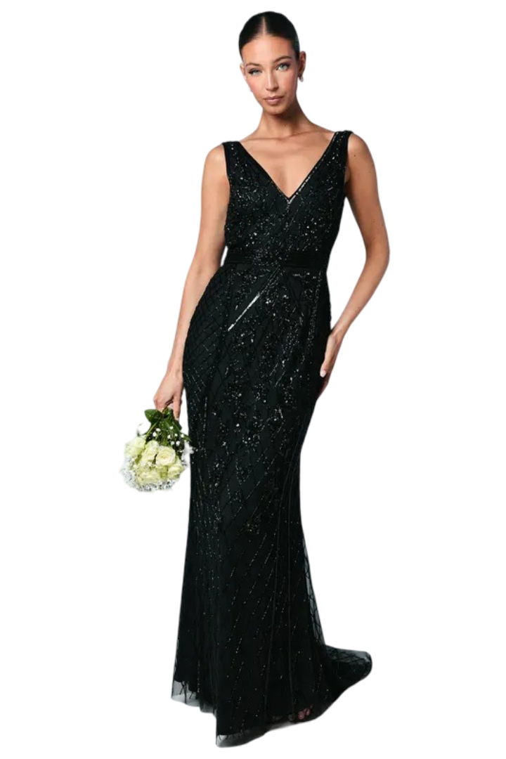 Coast: Plunge Floral Embellished Bridesmaid Dress (Black)