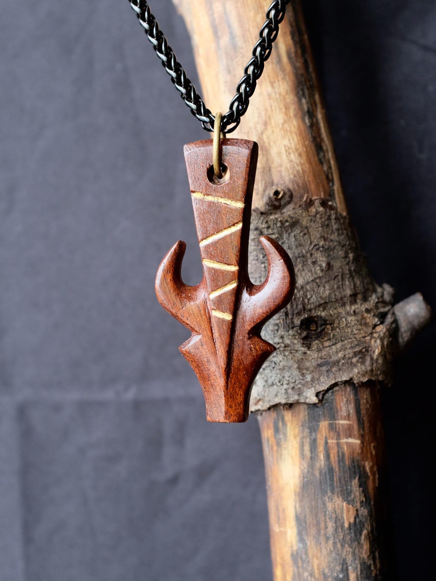 Wooden Pendant - Crimson Dragon Horn Talisman