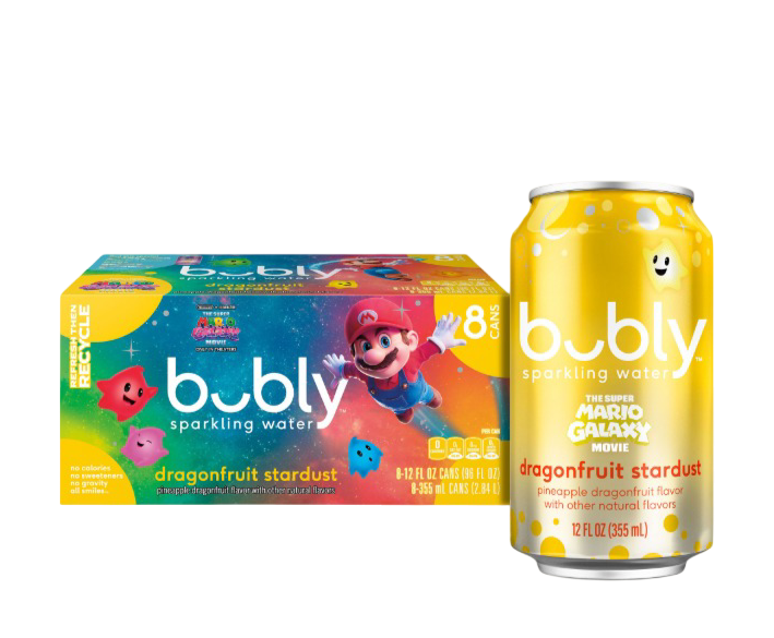 Bubly: Sparkling Water The Super Mario Galaxy Movie Dragonfruit Stardust - 12 fl oz (8 pack)
