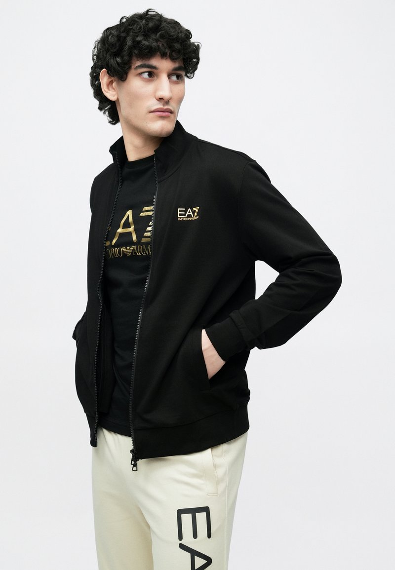 EA7 Emporio Armani: Zip-Up Sweatshirt (Black/Gold)
