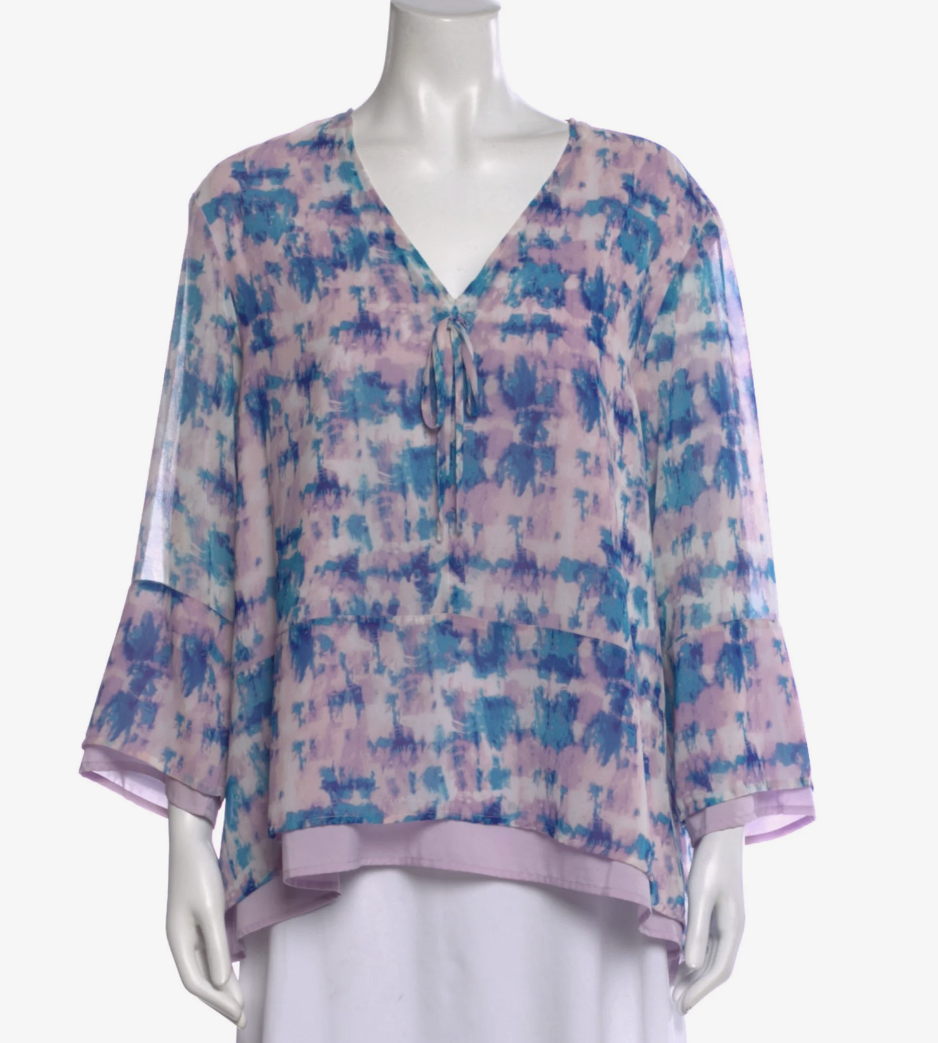 Women's Donna Karan: Tie Dye Print V Neck Blouse