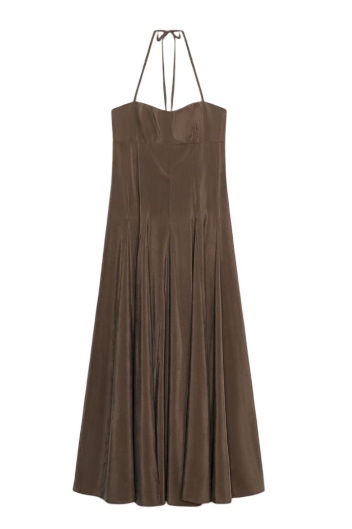 Voluminous Flowing Halter Midi Dress