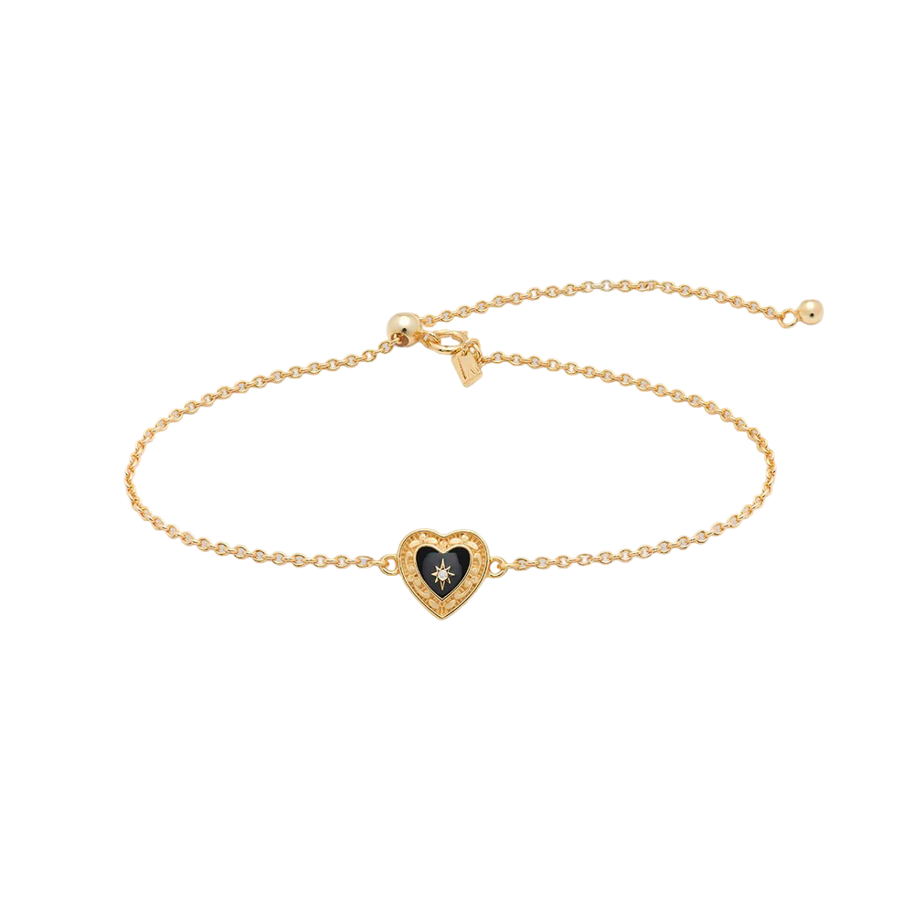 Gold Solemn Black Enamel Heart Bracelet