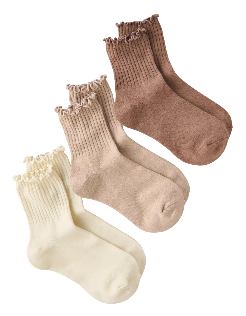 AE Ruffle Cropped Crew Socks - Nude (Pack of 3)