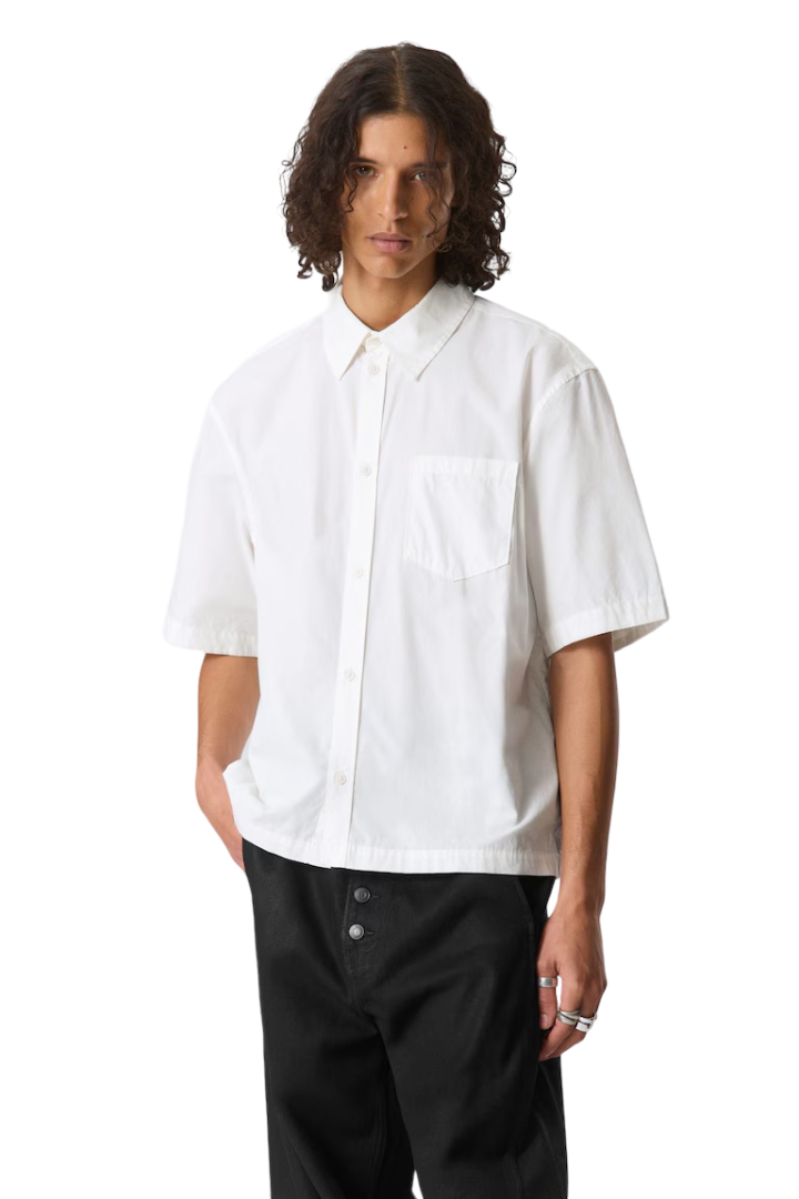 Relaxed Fit Short-Sleeved Cotton Shirt (White)