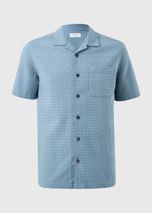 Men's Blue Textured Revere Short Sleeve Shirt