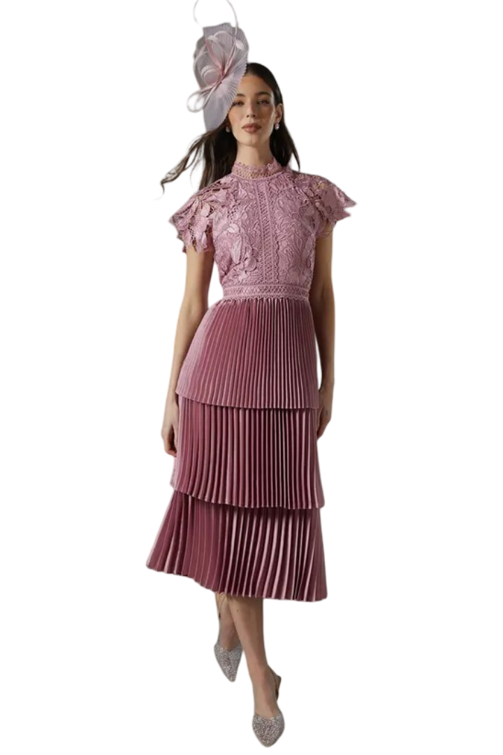 Coast: Satin Lace Tiered Dress (Rose)
