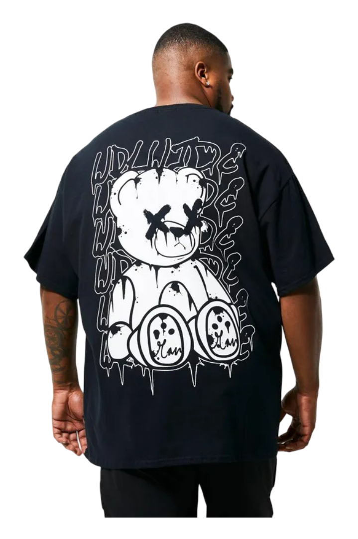 BoohooMan: Teddy Back Print T-Shirt (Black)