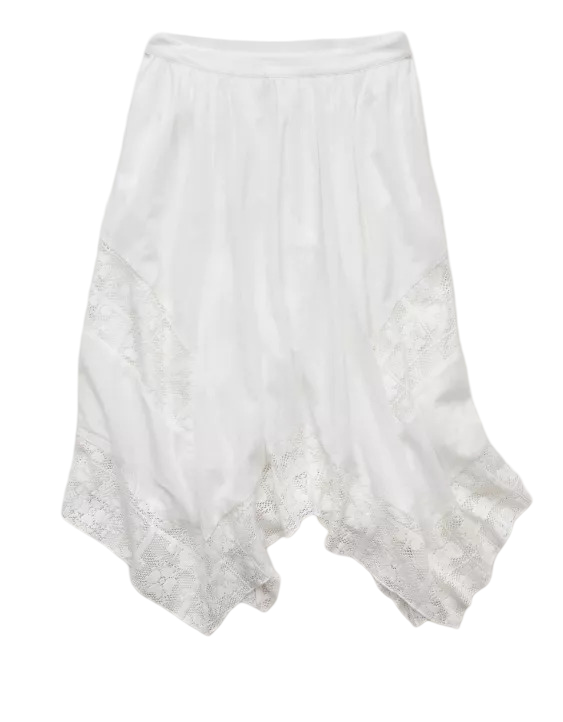 AE: High-Waisted Lace Insert Midi Skirt (Cool White)