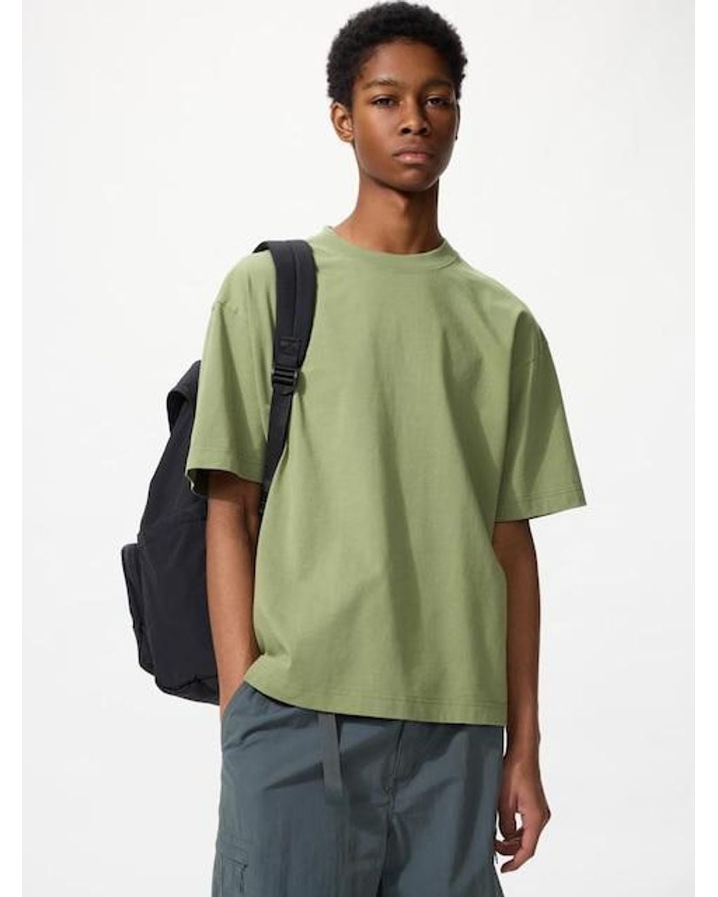 Men's Boxy Cropped T-Shirt (Olive)