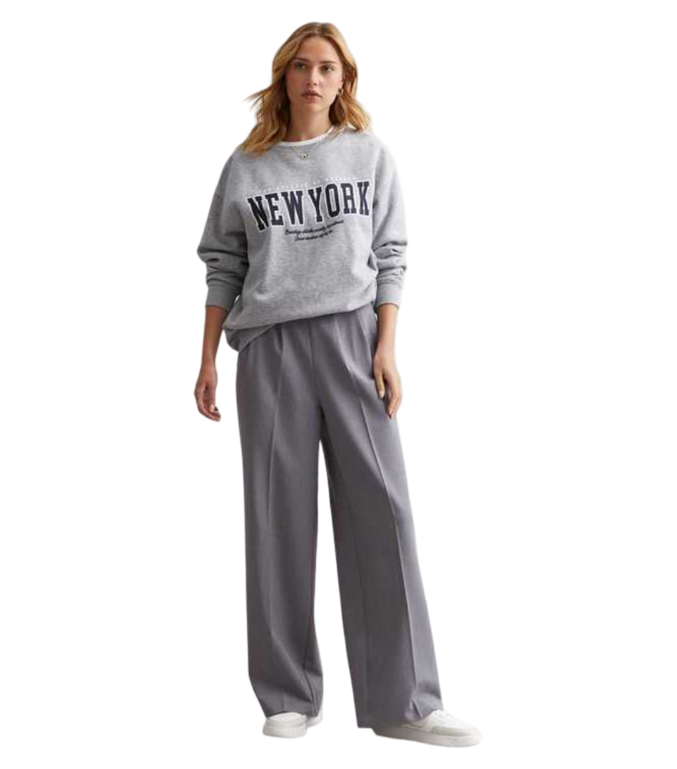 Pleated Wide Leg Trousers (Pale Grey)
