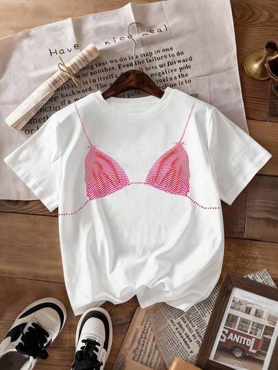 Women's INAWLY White Pink Bikini Graphic Print Short