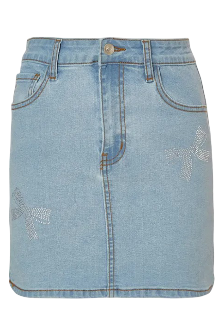 Quiz: Denim Bow Embellished Skirt (Dark Indigo)