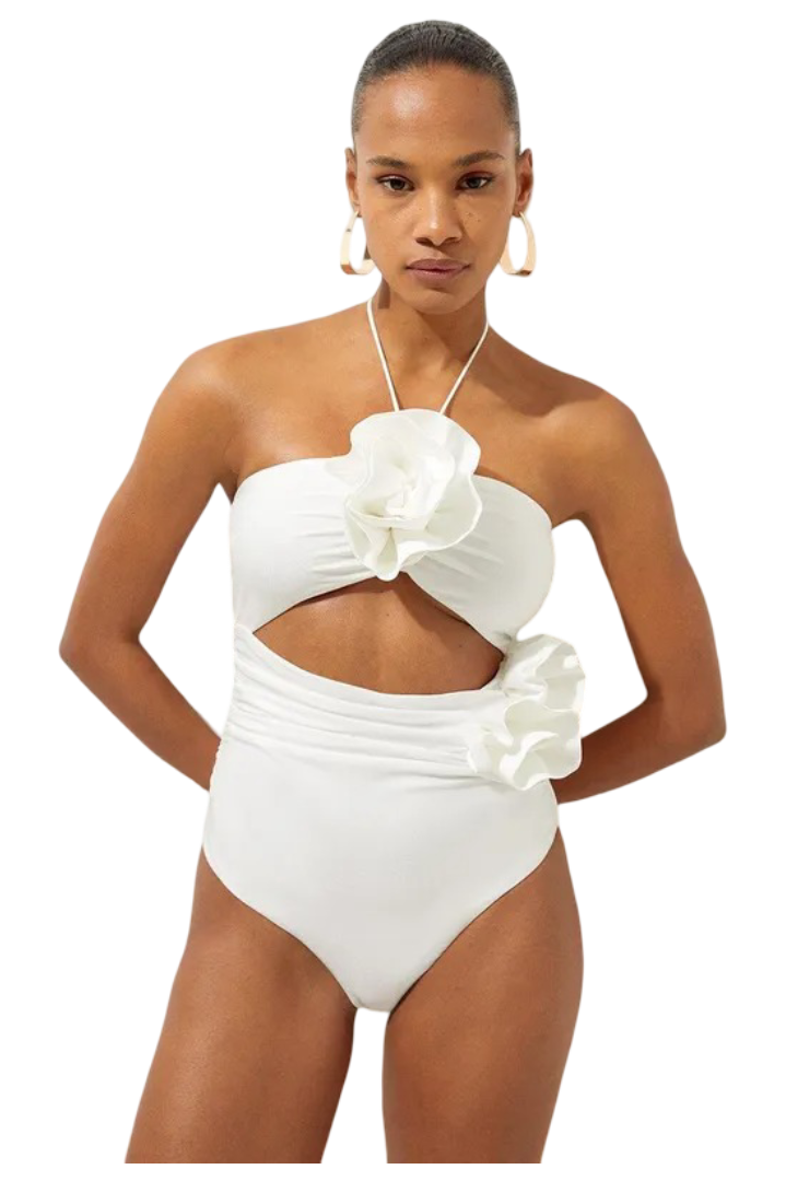 Karen Millen: Rosette Cut Out Detail Swimsuit (Cream)