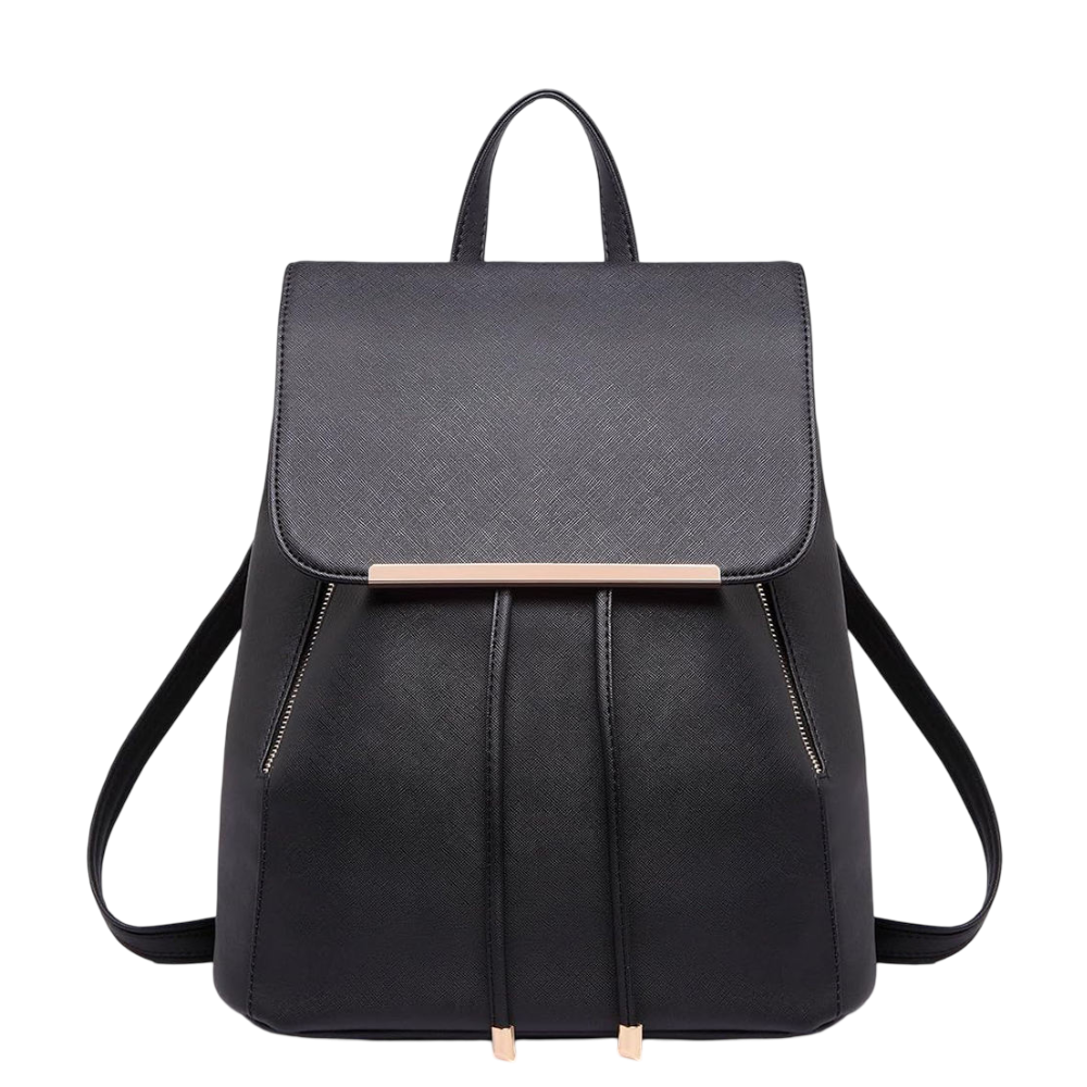 Women's Fashion Leather Solid Black Backpack