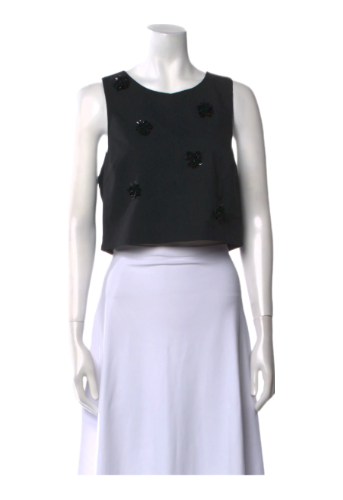 Sandro: Crew Neck Sleeveless Crop Top (Black)