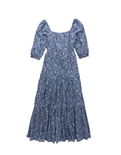 AE Puff Sleeve Tiered Midi Dress (Blue)