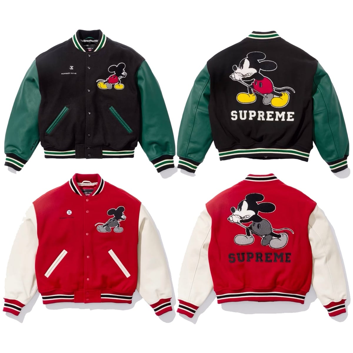Men's Supreme x Number Nine Mickey Mouse Varsity Jacket