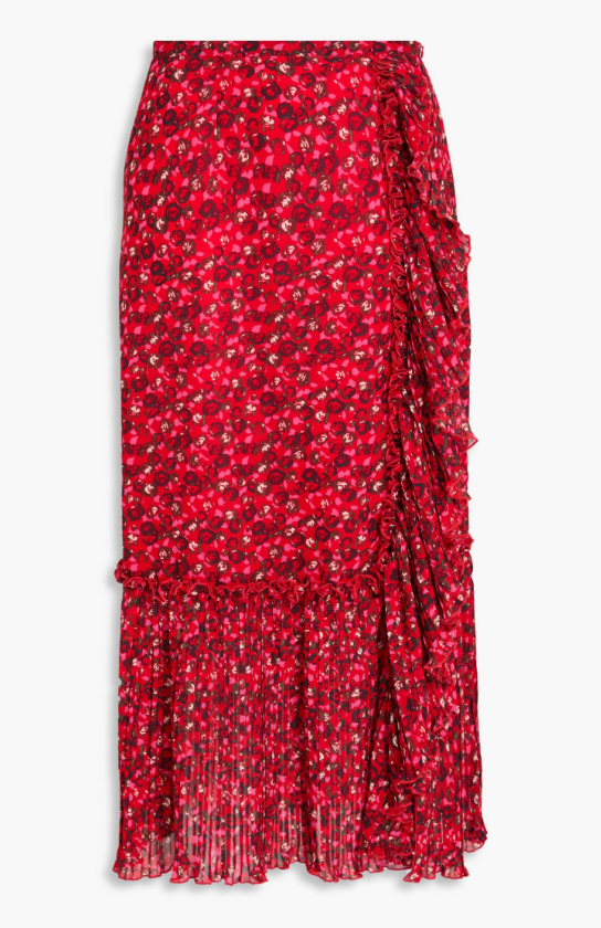 GANNI: Pleated Floral Print Crepe Midi Skirt