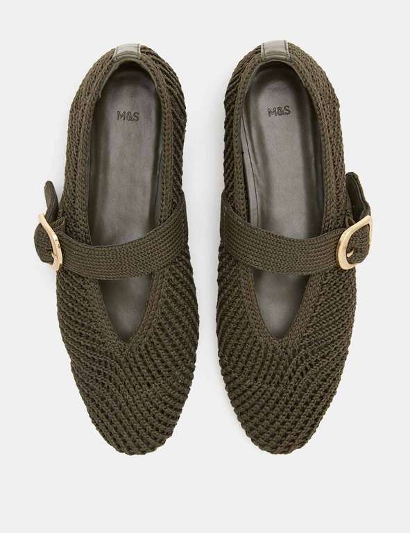 Women's Buckle Flat Mary Jane Ballet Pumps (Olive)