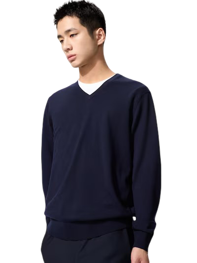 Merino V Neck Jumper (Navy)