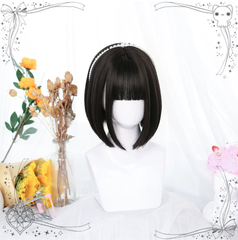 Lolita Bob Haircut Short Wig With Bangs (Dark Brown)