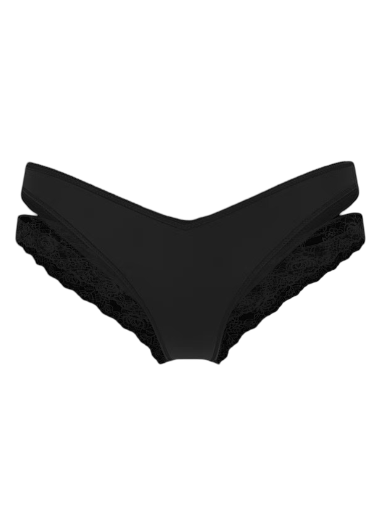 Rose Lace Trim Cut Out Cheeky Panty (Black)