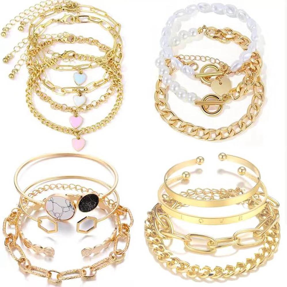 Women's 14K Gold Plated Stackable Bracelet Set (Gold)