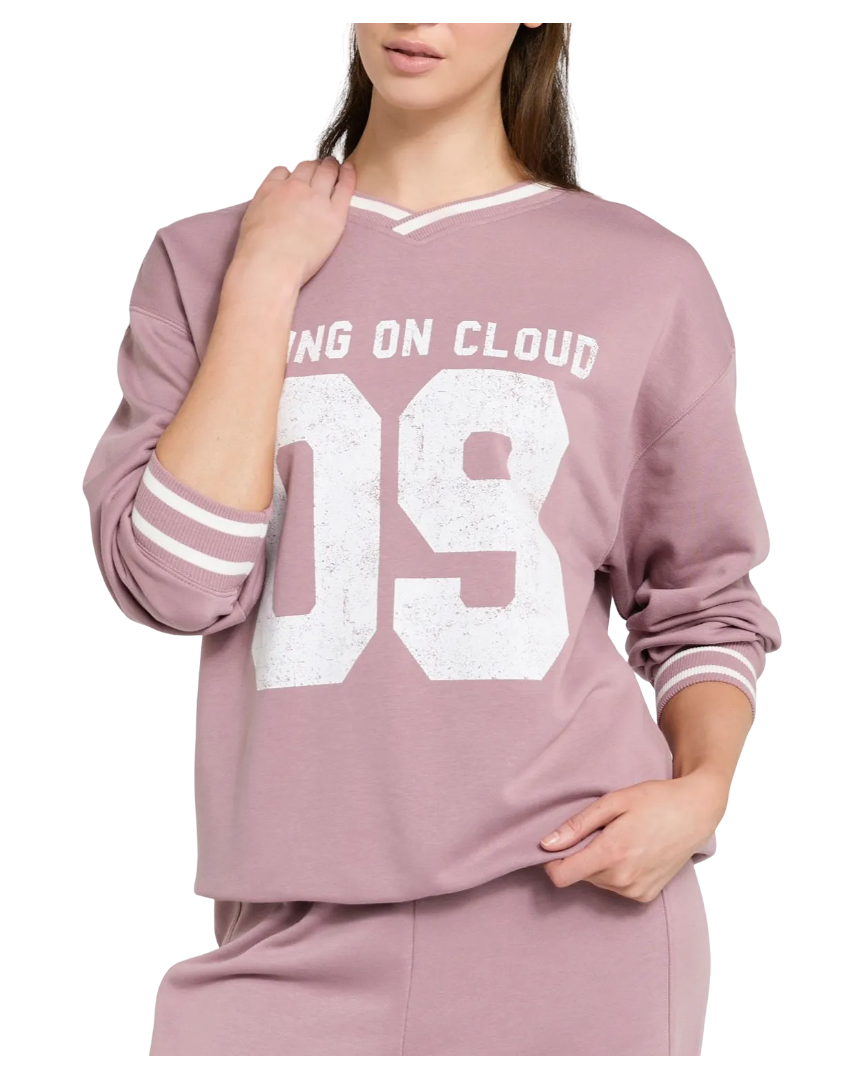 Slogan Crew Neck Tracksuit Sweatshirt (Mauve)