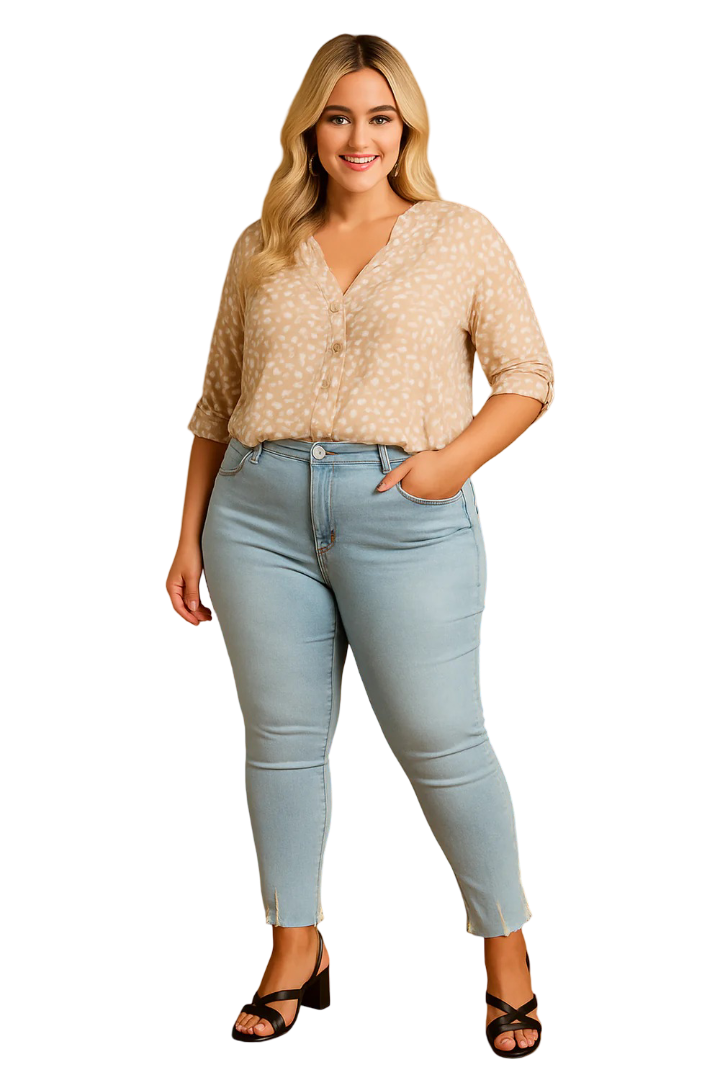 Women's Distressed Raw Hem Jeans (Light Blue)