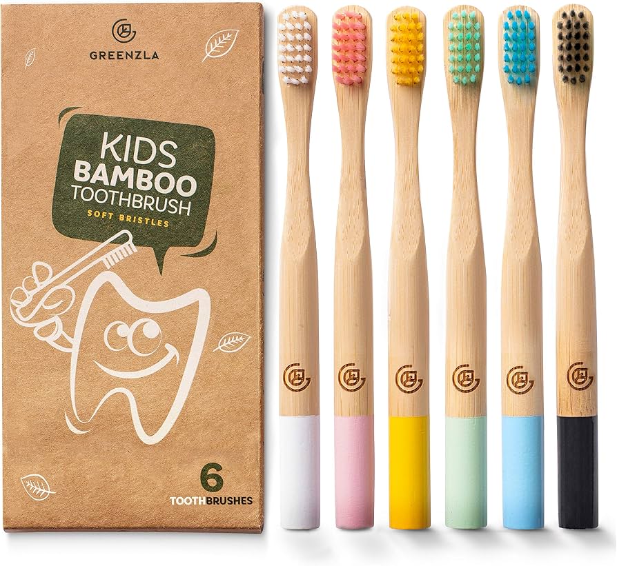 Kids' GREENZLA Bamboo Toothbrush Soft Charcoal Bristles (6 Pack)