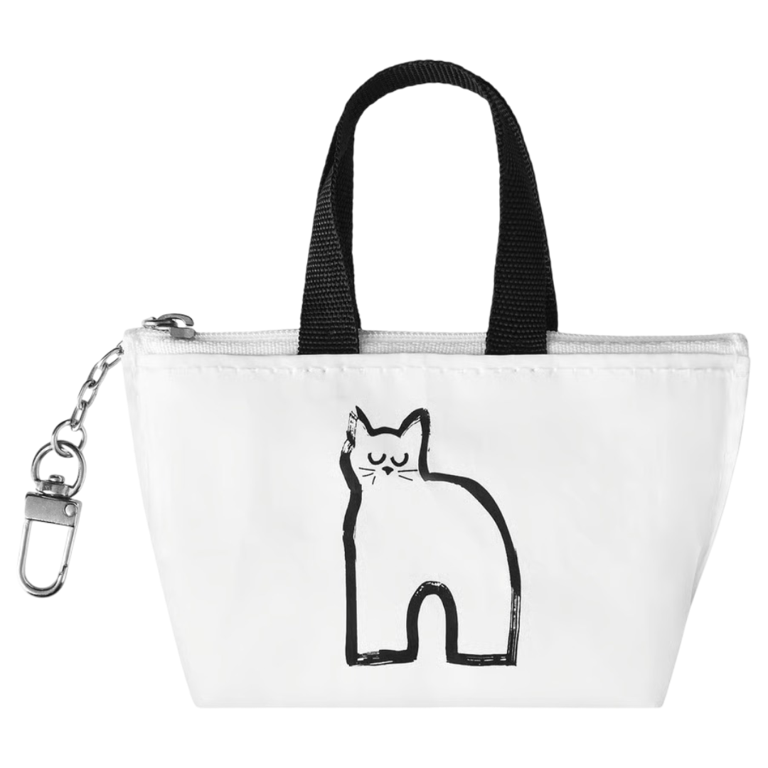 Knolig: Key Ring Coin Purse Cat Pattern - 9x7 cm (White)