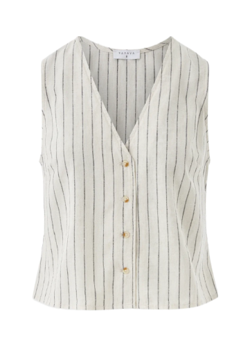 Stone Linen Blend Stripe Waistcoat