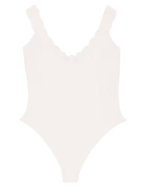 Lace Trim Scoop Neck Bodysuit (Coconut White)