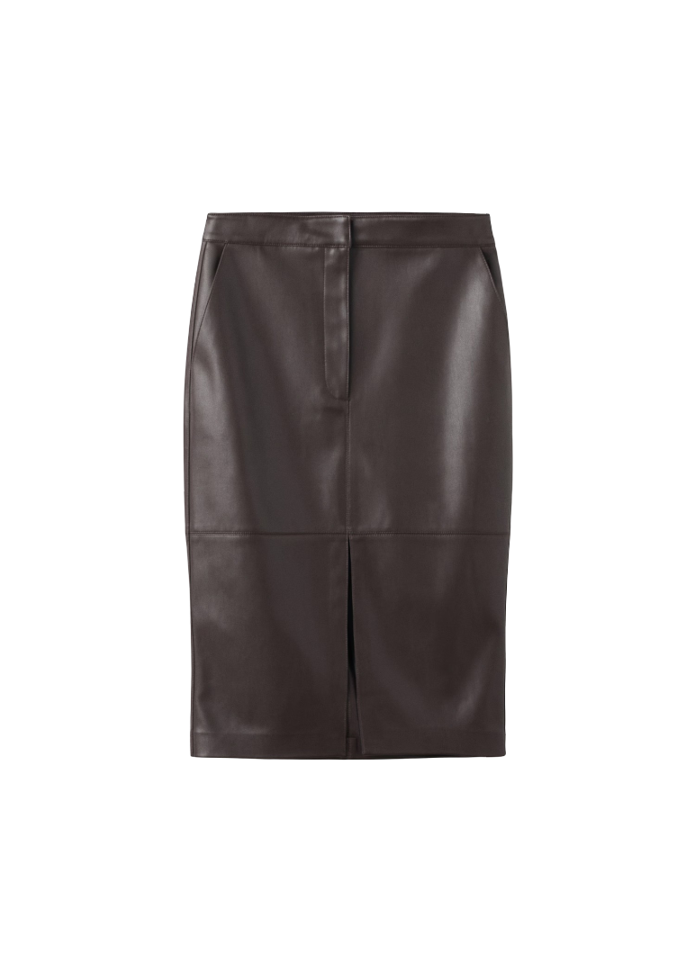 Leather-Look Pencil Skirt (Chocolate)