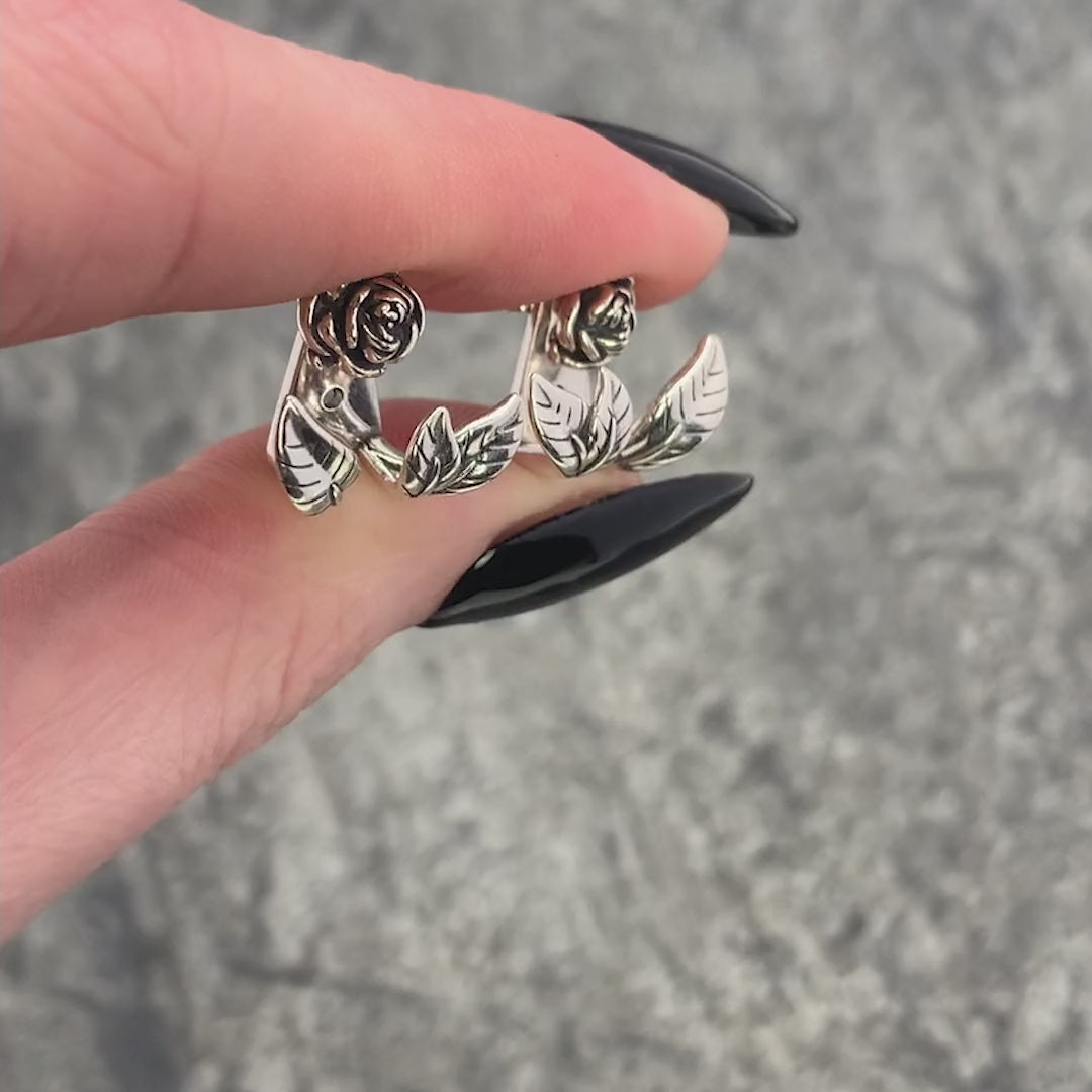Women's VERDURS: Rose & Foliage Earrings (Silver)