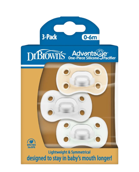 One-Piece Silicone Pacifier Ages 0-6 months – 3-Pack
