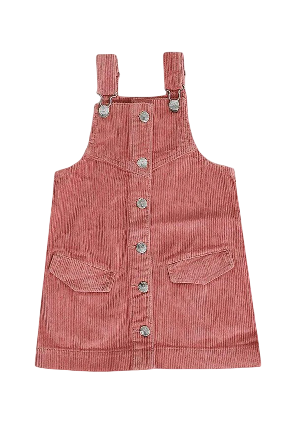 Baby Girl Pink Buttons Corduroy Dungaree Dress