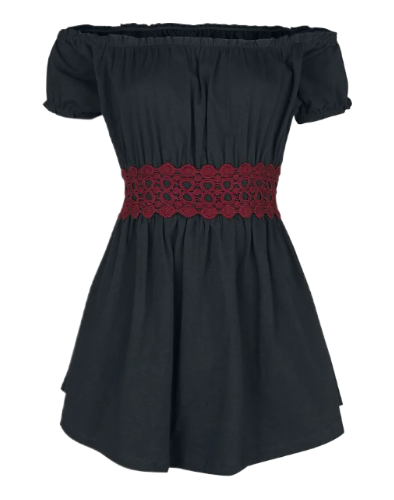 Gothicana Open-Shoulder T-Shirt With Lace (Black)
