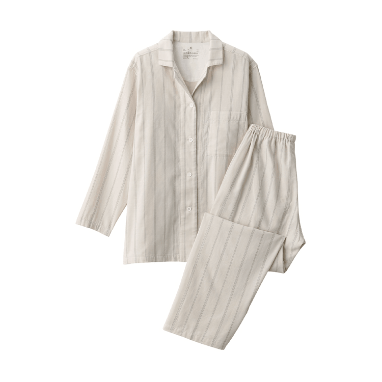 Women's Double Gauze Trunks (No Side Seams, Sand Beige Stripe)