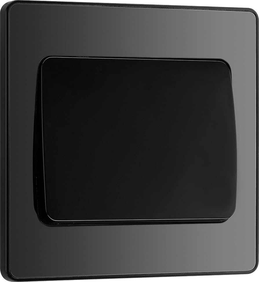 BG Electrical: Evolve Single Wall Light Switch, Wide Rocker, 2 Way, Screwless Front Plate, Round Edges (Black Chrome)